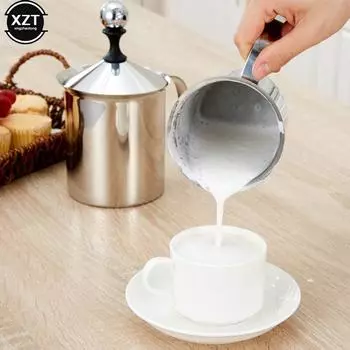400 мл нержавеющая сталь двойной сетчатый вспениватель молока с ручкой износостойкий двойной сетчатый ручной вспениватель молока кухонные принадлежности 400ml серебряный