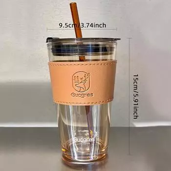 401 мл-500 мл High Beauty Wind Bamboo Glass Cup Summer Straw Large Capacity Womens straw Cup 401-500ml