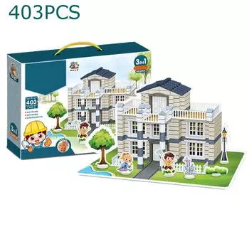 403 шт. Строительный дом Вилла Модель Глиняный кирпичный блок Строительный дом Тема Строительные блоки Образовательный игрушечный набор Подарки