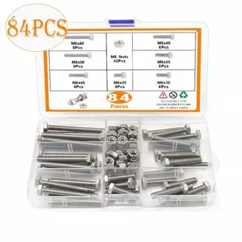 408 шт.200 шт.84 шт. набор болтов и гаек с внешним шестигранником из нержавеющей стали 304 M4M5M6M8 шестигранный винт 84Pcs Hexagon Bolt M6