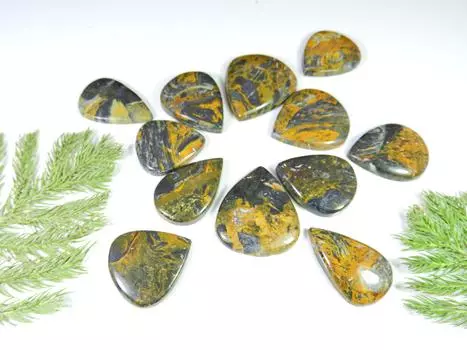 408Cts. Натуральный Питерсит Агат Груша Кабошон Драгоценный Камень Россыпью 12 Штук Лот RQ-796