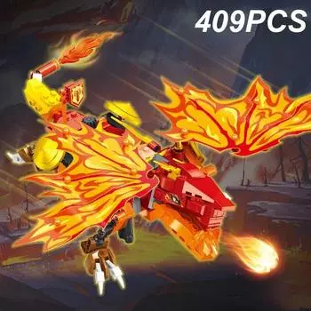 409 шт., строительные блоки огненного дракона, летающий дракон, модель животного, кирпичи, креативное украшение для рабочего стола, игрушки «сделай сам» для мальчиков, детские праздничные подарки With Box жёлтый/красный