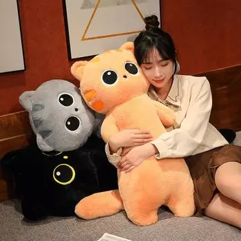 40~100 см большие глаза мультяшное животное плюшевая игрушка мягкая желтая черная серая кошка плюшевая подушка для сна длинная подушка для ног подарок детям 40cm чёрный