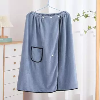 40*140см/70*150см Мужское носимое микрофибровое банное полотенце-обертывание с кнопками, быстросохнущий впитывающий халат 70x150см для спа, бани и домашнего использования Short 40*140cm синий