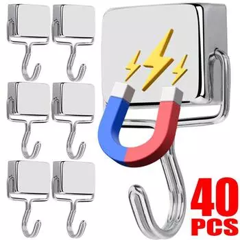 40/1 шт. прочный магнитный крючок серебряные вращающиеся крючки неодимовый настенный магнит вешалка для ванной комнаты холодильник подвешивание инструменты