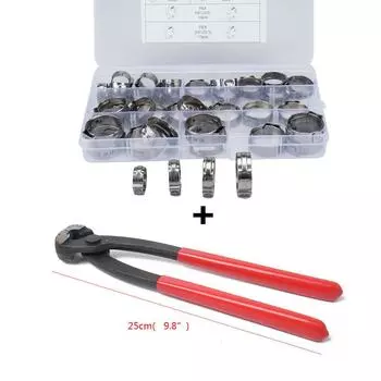 40 3/8 1/2 5/8 Single Ear Stainless Steel Car Hydraulic Hose Clamps O-Clips Pipe Fuel Air Pipe Clamp Pliers Tool