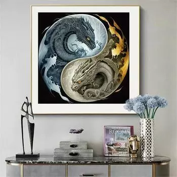 40*40 см 15,7*15,7 дюймов Алмазная картина Тай Цзи Дракон Великий Окончательный 5D DIY Мозаика Алмазное искусство Ручной работы Декор для дома (Без рамки) 40*40cm/15.7*15.7in