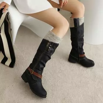 40-43 Europe, America, autumn and winter foreign trade large size autumn and winter buckle color matching wool tube women s tall boots 34 чёрный