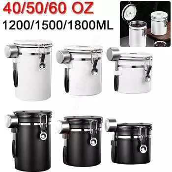 40/50/60 OZ Stainless Steel Airtight Coffee Container with Spoon Coffee Jar Canister Set CO2 Releasing Valves For Coffee Beans