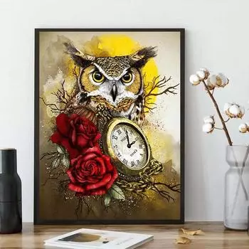 40*50 см Алмазная картина Сова и роза DIY Мозаика Алмазное искусство Животное Картина Полный комплект Творчество Хобби Ювелирные изделия Домашний декор 40*50cm/15.7*19.7in