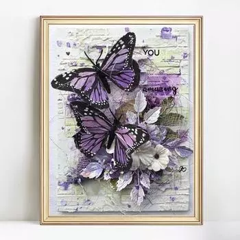 40*50 см Алмазные картины Бабочка DIY Вышивка крестом Алмазная вышивка Полный комплект Мозаика Искусство Домашний декор (Без рамки) 40*50cm/15.7*19.7in