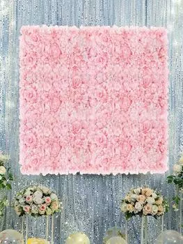 40*60 см Настенные панели из искусственных цветов Цветочный настенный коврик Шелковая роза Гортензия Цветочные панели для фона Свадебная вечеринка Украшение стены розовый