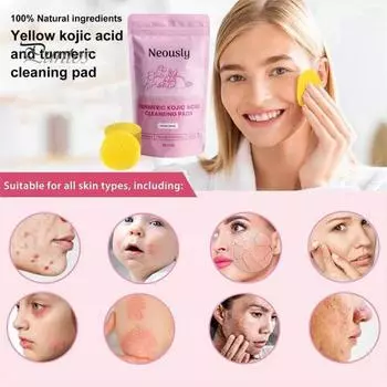 40/80 шт. Очищающие диски для лица Neously Kojic Acid Pads Глубоко очищающие диски с куркумой Натуральные ингредиенты Баланс кожи Масло и вода Отшелушивание лица 40pcs