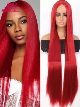 40 дюймов, 100 см, удлиненные прямые синтетические черные парики для женщин, парик средней части, натуральные черные парики для вечеринки на Хэллоуин