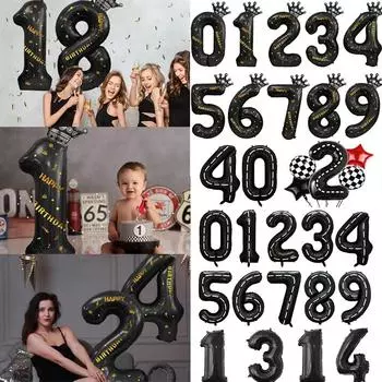 40 дюймов большой номер 0-9 корона шар черный серия алюминиевая фольга шар день рождения предложение годовщина вечеринка украшение 16 inch solid color balloon 1