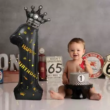 40-дюймовые большие черные воздушные шары с цифрами в виде короны и надувной соломой, товары для детского душа, свадьбы, дня рождения, вечеринки 2