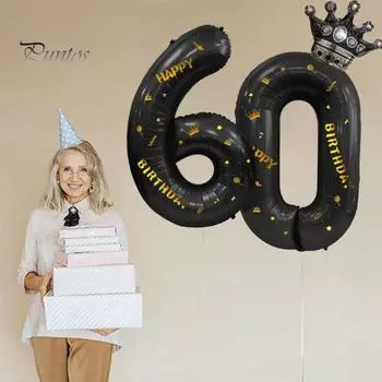 40-дюймовые большие черные воздушные шары с цифрами в форме короны и надувной соломой для детского душа, свадьбы, дня рождения 1