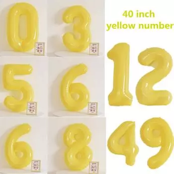 40-дюймовые желтые шарики Macaron с цифрами от 0 до 9 из алюминиевой фольги для детских дней рождения, юбилеев, вечеринок, декораций 40in 0 жёлтый