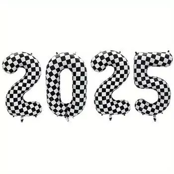 40-дюймовый черно-белый клетчатый цифровой воздушный шар, самозапечатывающийся воздушный шар из алюминиевой пленки, используется для карнавала, дня рождения, юбилея, выпускного вечера 40 inch-0 size