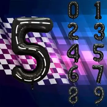 40-дюймовый черный, белый полосатый большой надувной стоячий воздушный шар с номером 0-9, номер автомобиля, воздушный шар из алюминиевой фольги, товары для вечеринок 2