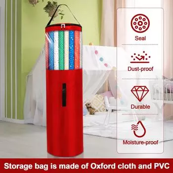 40-дюймовый мешок для хранения упаковочной бумаги, водонепроницаемая ткань Оксфорд, органайзер для рождественской подарочной упаковки с ручками, вмещает до 24 рулонов красный