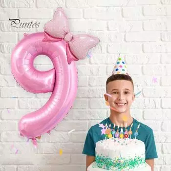 40-дюймовый набор воздушных шаров Happy Party с номером и бантом, воздушный шар из алюминиевой пленки с надувной соломой O