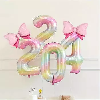 40-дюймовый воздушный шар «Звезда радуги» с градиентом 0-9, набор розовых бантов, в комплекте с клеем — идеально подходит для вечеринок по случаю дня рождения и украшений