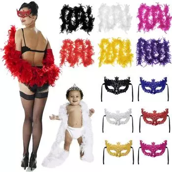 40 г перья индейки Chandelle Boa с маской для танцев, свадебной вечеринки, украшения для вечеринки своими руками, 2 ярда Free Size чёрный