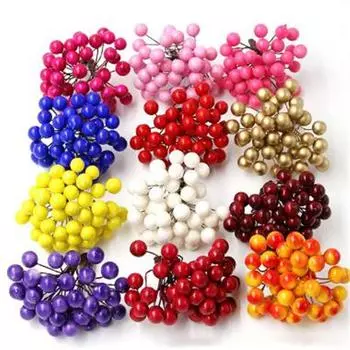 40 головок, мини-пластики, искусственные фрукты, маленькие ягоды, искусственный цветок, букет вишни, тычинка, свадебное украшение для дома, Рождества красный