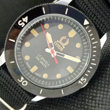 40 ММ TITUS ВОССТАНОВЛЕННЫЕ ПОДВИЖНЫЕ ШВЕЙЦАРСКИЕ МУЖСКИЕ НАРУЧНЫЕ ЧАСЫ С ЧЕРНЫМ ЦИФЕРБЛАТОМ a425319-2 RL-a425319