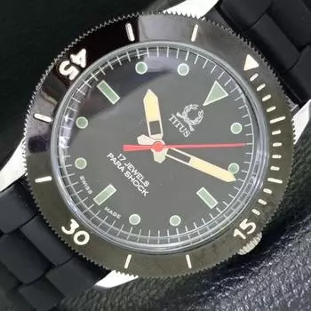 40 ММ ВОССТАНОВЛЕННЫЕ МУЖСКИЕ ЧАСЫ TITUS SWISS С ПОВОРОТНЫМ БЕЗЕЛЕМ И ЧЕРНЫМ ЦИФЕРБЛАТОМ 430550-2 R103-a430550