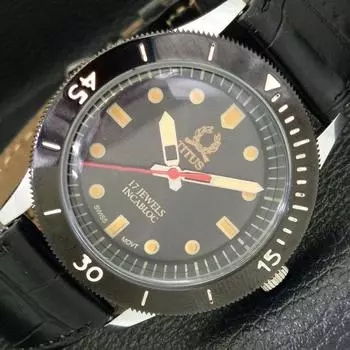 40 ММ ВОССТАНОВЛЕННЫЕ ШВЕЙЦАРСКИЕ МУЖСКИЕ ЧАСЫ TITUS С ПОВОРОТНЫМ БЕЗЕЛЕМ И ЧЕРНЫМ ЦИФЕРБЛАТОМ a430768-2 R104-a430768