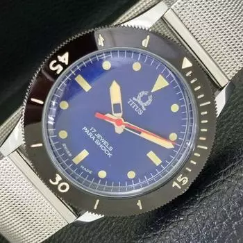 40 ММ ВОССТАНОВЛЕННЫЕ ШВЕЙЦАРСКИЕ МУЖСКИЕ ЧАСЫ TITUS С ПОВОРОТНЫМ БЕЗЕЛЕМ И СИНИМ ЦИФЕРБЛАТОМ 430576-2 R103-a430576