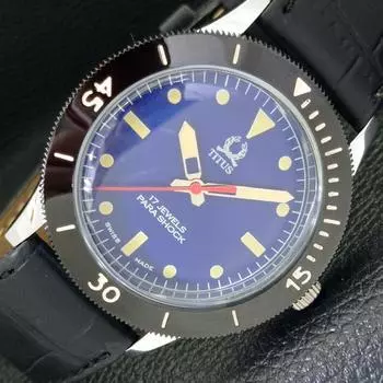 40 ММ ВОССТАНОВЛЕННЫЕ ШВЕЙЦАРСКИЕ МУЖСКИЕ ЧАСЫ TITUS С ПОВОРОТНЫМ БЕЗЕЛЕМ И СИНИМ ЦИФЕРБЛАТОМ 430567-2 R103-a430567