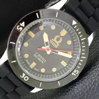 40 ММ ВОССТАНОВЛЕННЫЕ ШВЕЙЦАРСКИЕ МУЖСКИЕ ЧАСЫ TITUS С ПОВОРОТНЫМ БЕЗЕЛЕМ И ЧЕРНЫМ ЦИФЕРБЛАТОМ a430716-2 R104-a430716