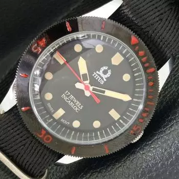 40 ММ ВОССТАНОВЛЕННЫЕ ШВЕЙЦАРСКИЕ МУЖСКИЕ ЧАСЫ TITUS С ПОВОРОТНЫМ БЕЗЕЛЕМ И ЧЕРНЫМ ЦИФЕРБЛАТОМ a430703-2 R104-a430703