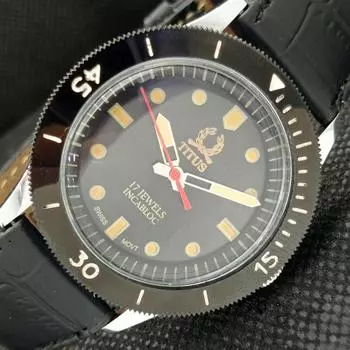 40 ММ ВОССТАНОВЛЕННЫЕ ШВЕЙЦАРСКИЕ МУЖСКИЕ ЧАСЫ TITUS С ПОДВИЖНЫМ БЕЗЕЛЕМ И ЧЕРНЫМ ЦИФЕРБЛАТОМ a425321-2 RL-a425321