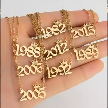 40 моделей модное ожерелье из нержавеющей стали с золотой короной и номером года