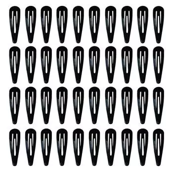 40 Pack Black 2 Inch Barrettes Women Metal Snap Hair Clips Accessories