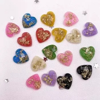 40 шт., 12 мм, блестящая смола, наполненная золотой фольгой, граненый драгоценный камень в форме сердца, горный хрусталь с плоской задней поверхностью белый