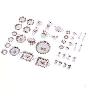 40 шт. 1/12 кукольный миниатюрный фарфоровый китайский чайный сервиз с цветочным принтом