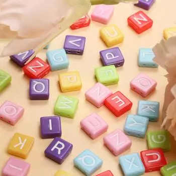 40 шт. 9*7 мм разноцветные акриловые плоские квадратные бусины с двойным отверстием в виде букв, браслет ручной работы, ожерелье