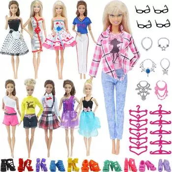 40 шт./компл., аксессуары для кукол для куклы Барби, мини-платье, спортивная одежда, вешалки для обуви, детский подарочный набор для девочек, игровой домик, игрушка