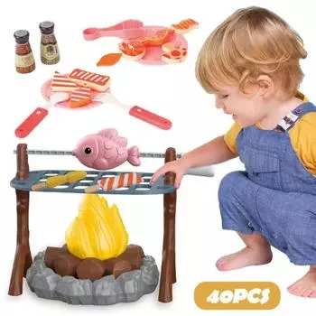 40 шт./компл., игрушка для костра, для игрушек, для дома и улицы, для детей, для кемпинга, барбекю, пикника, для приготовления пищи, игровой набор, ролевые игрушки для малышей 1 Set