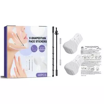 40 шт. лента для подтяжки лица, невидимые наклейки для подтяжки лица, пластырь для подтяжки лица с 3 подъемными веревками, клейкая лента для двойного подбородка, V-образная форма