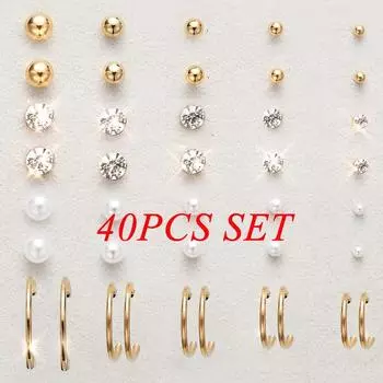 40 шт. модные круглые маленькие серьги-гвоздики для женщин и мужчин, серьги-кольца, ювелирные изделия золотой