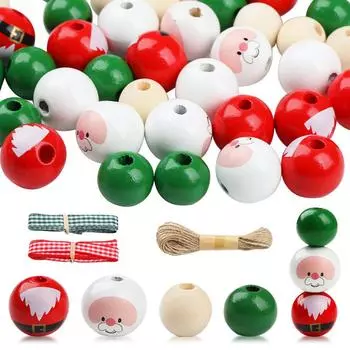 40 шт. натуральные разноцветные рождественские деревянные бусины с рисунком Санта-Клауса для рукоделия, изготовление ювелирных изделий