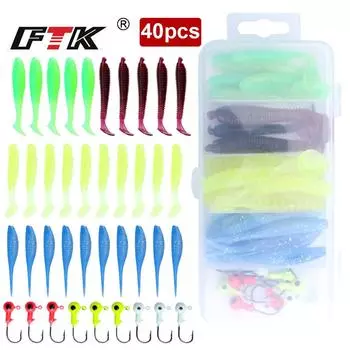 40 шт. Ned-Rig-Kit-Finesse-Baits-Soft-Plastic-Worms-Fising-Lure для бас-палки, приманка для плавания, гольян, гриб, набор с зажимом Ned 40pcs
