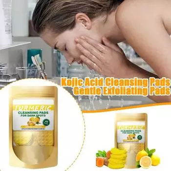 40 шт. очищающих дисков с койевой кислотой для удаления темных пятен и макияжа, спрессованные спонжи для лица с куркумой, мягкое очищение пор, отшелушивание, очистка лица, хлопок 40pcs