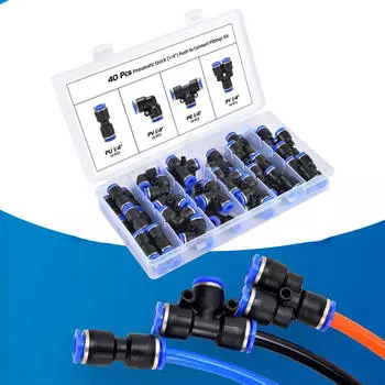 40 шт. пневматических фитингов с наружным диаметром 1/4 дюйма, воздухопровод с коробкой для хранения